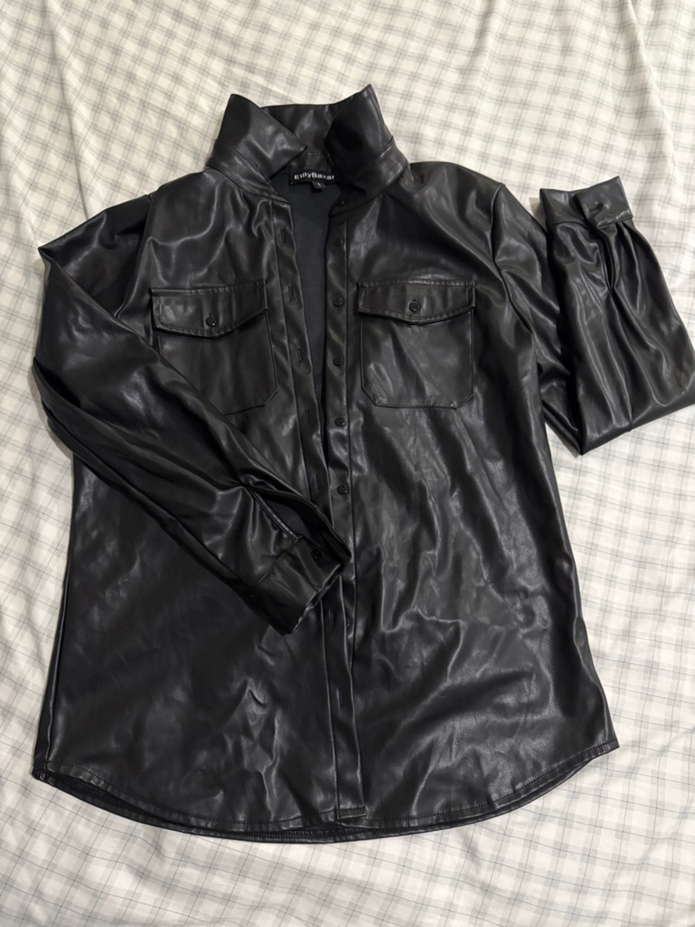 Faux Leather Black Shirt Jacket - EffyBear